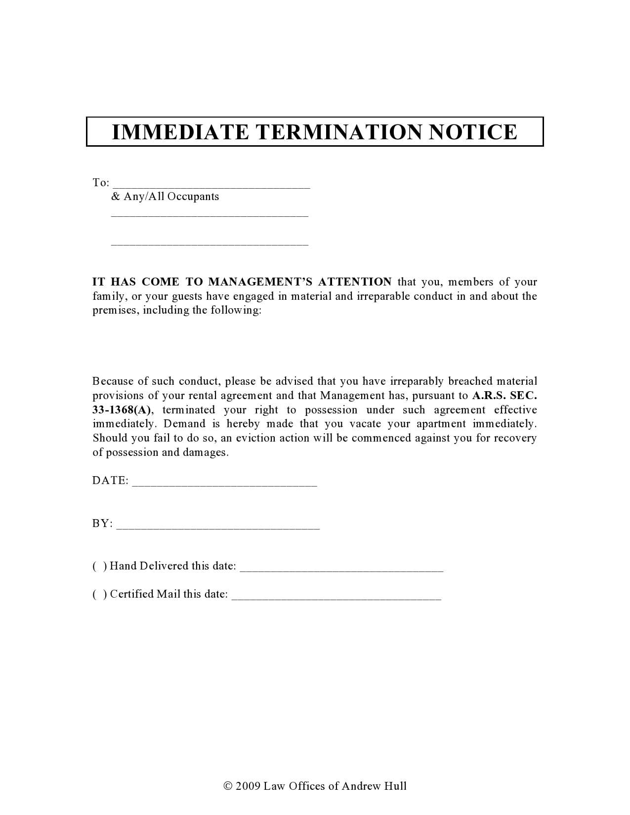 Written notice of job termination