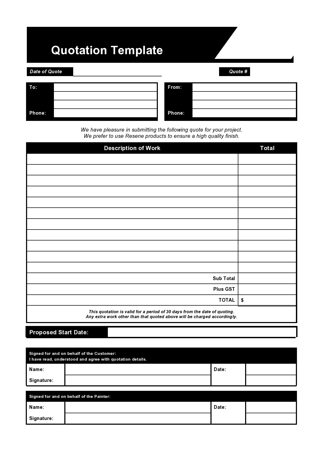 Sample Quotation Format Template