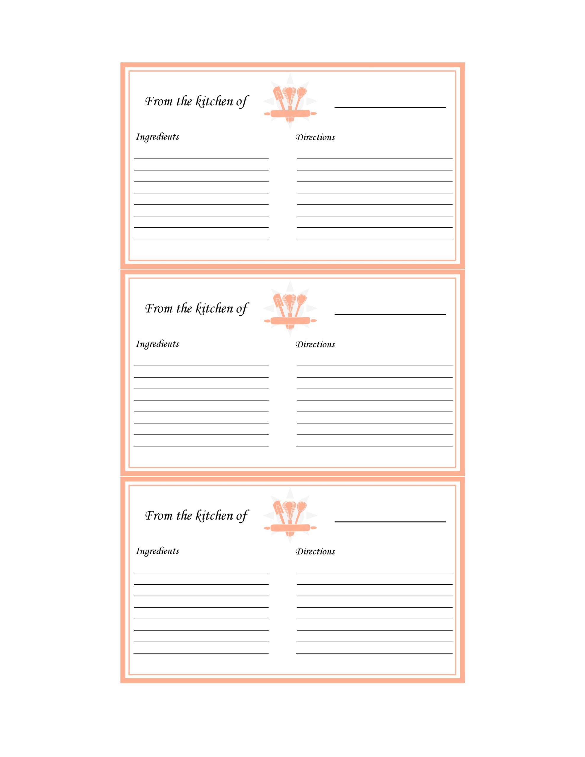 5x7 recipe card template for word