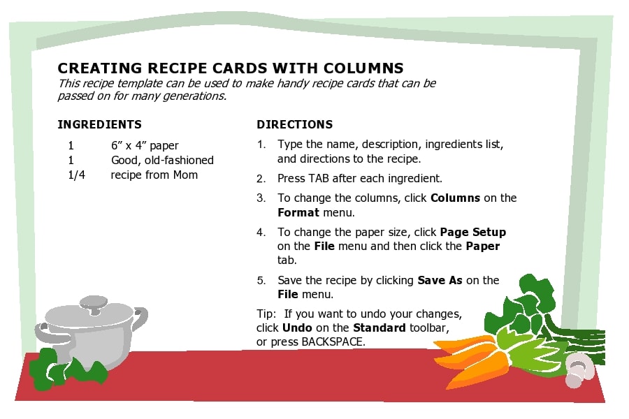 blank recipe card template for word 5x7