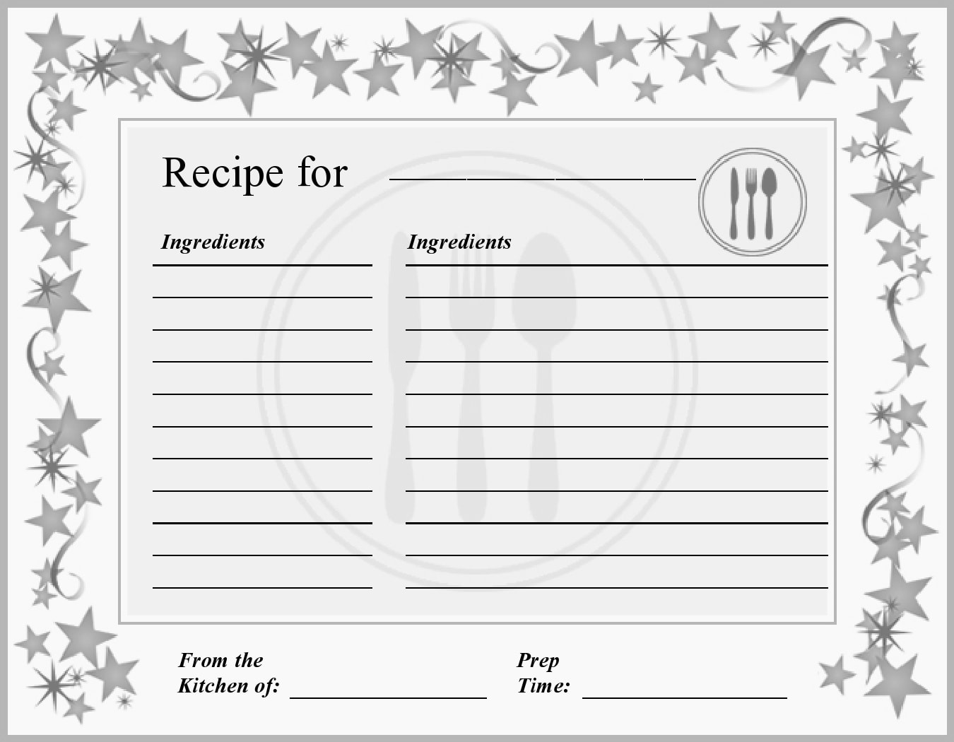 blank recipe card template for word