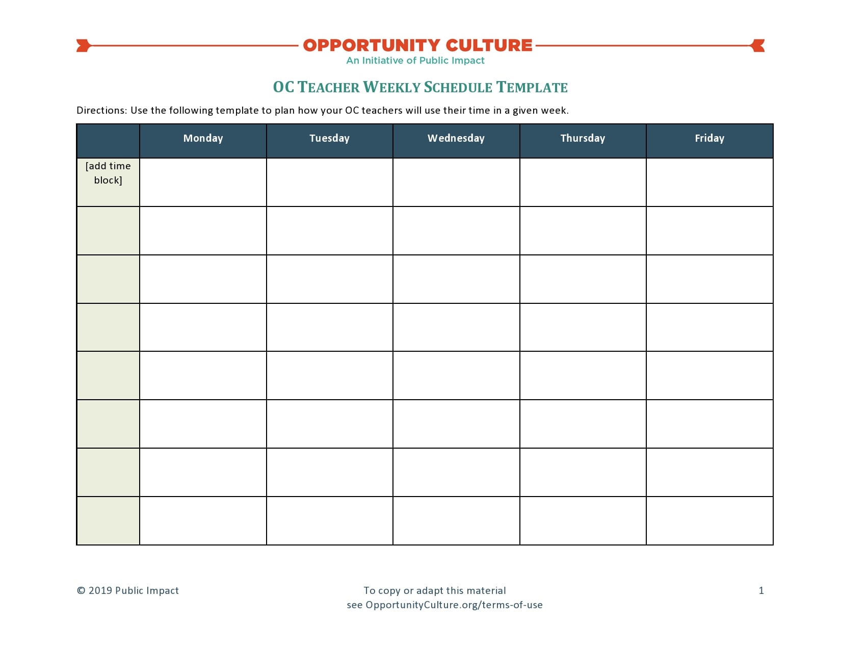 Create A Weekly Schedule Template