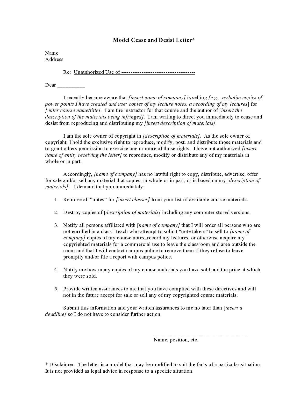 Cease And Desist Letter Copyright Infringement Template from templatearchive.com