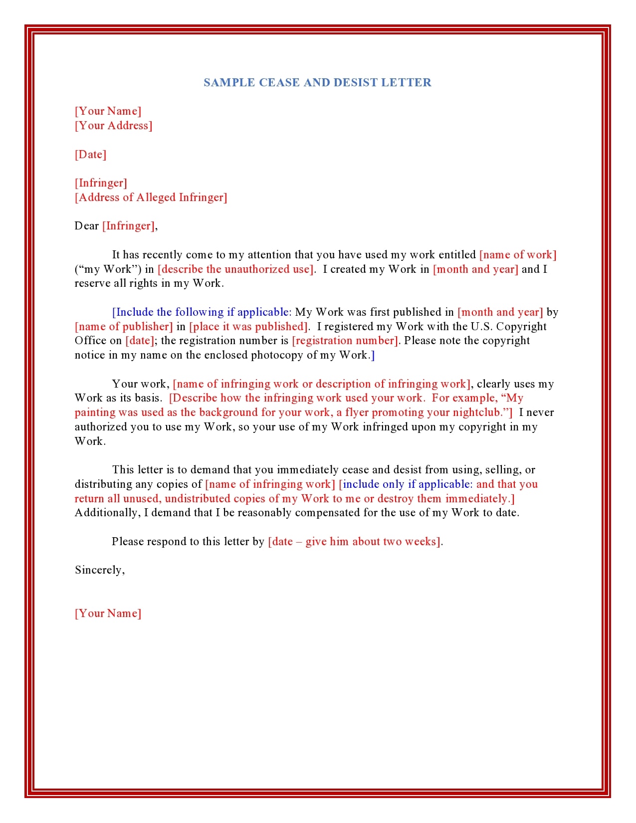 Sample Trademark Cease And Desist Letter