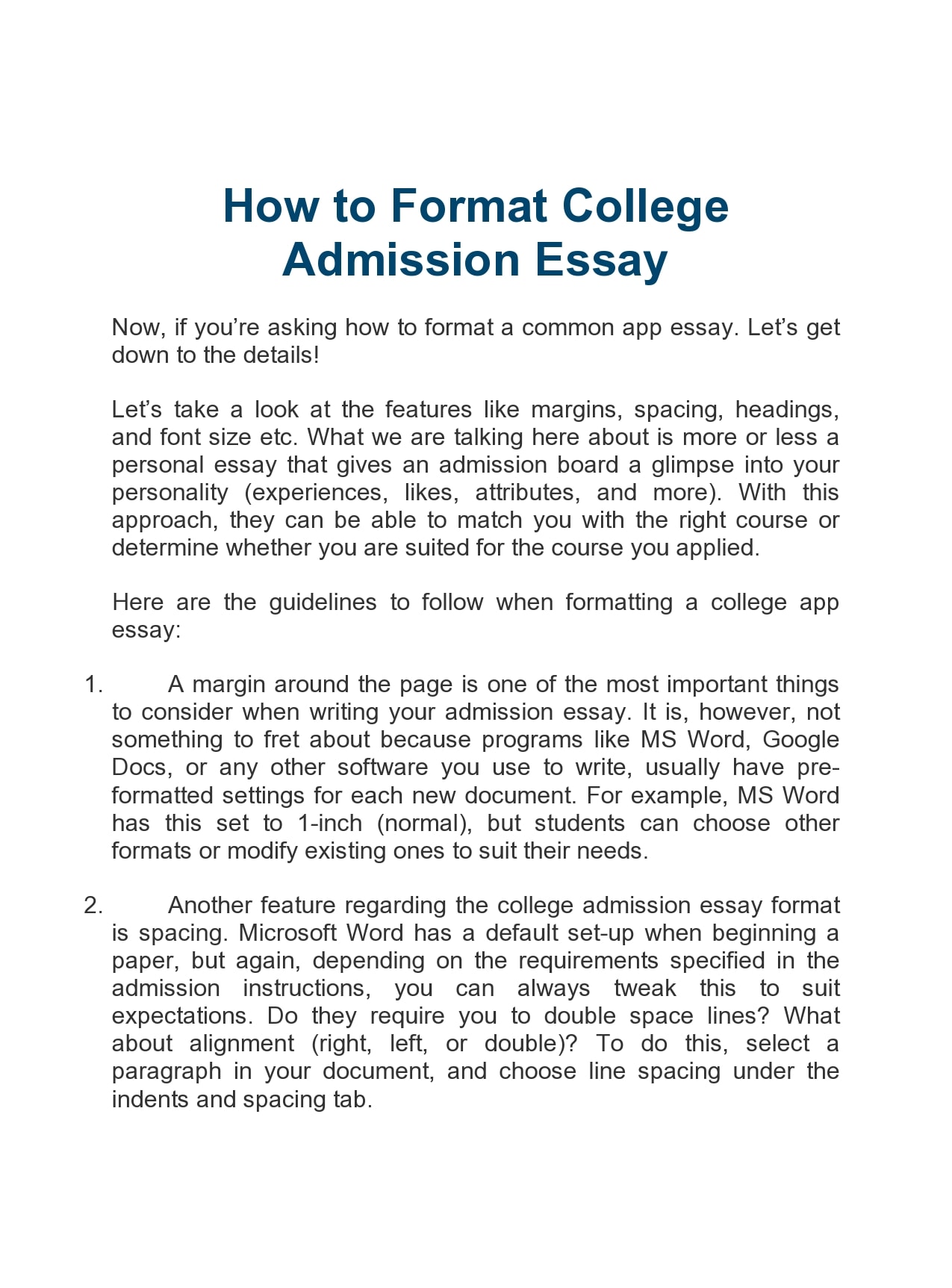 application essay format example