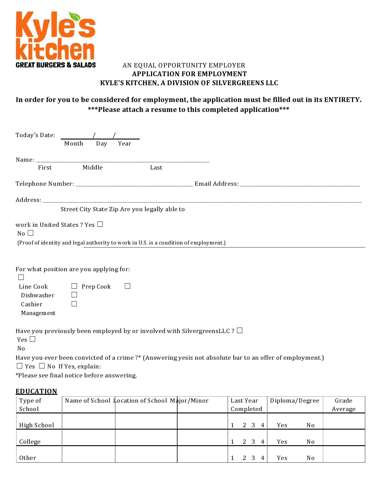 Employer Application Template from templatearchive.com