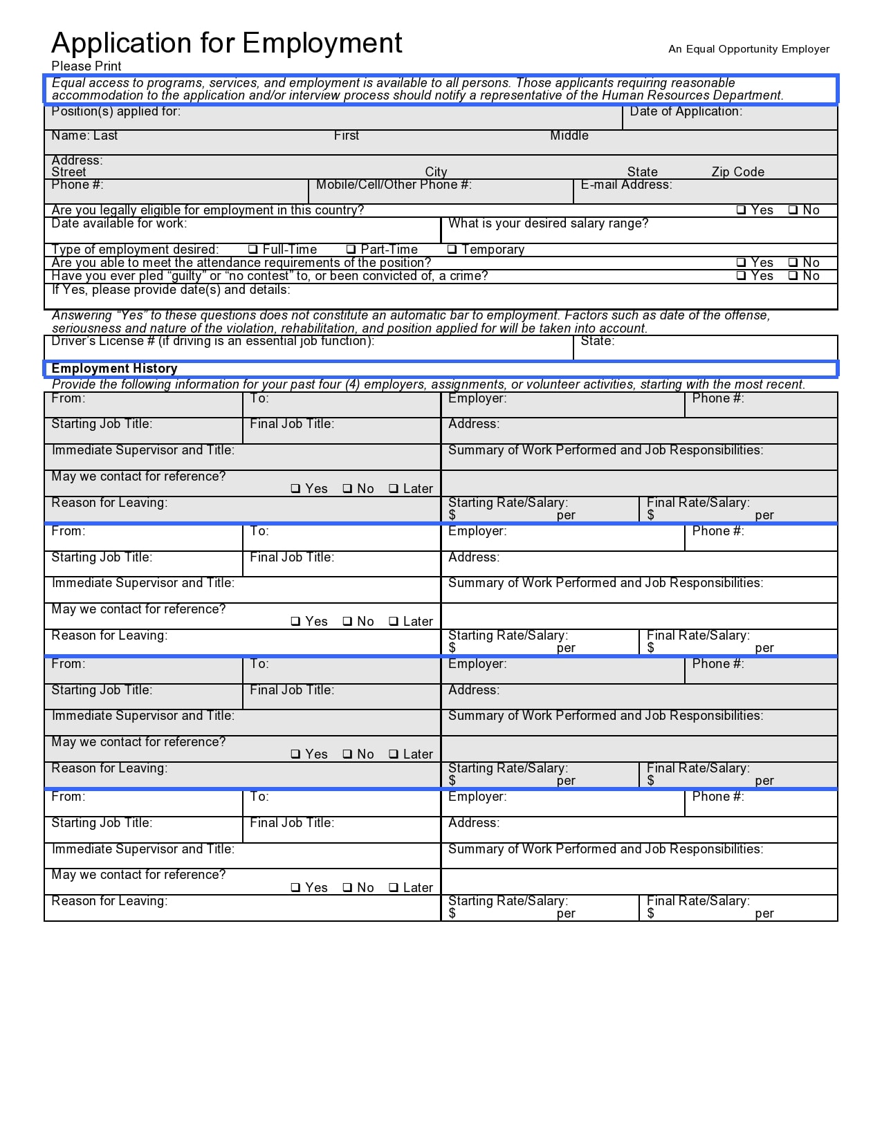 21 Basic Employment Application Templates [Free] With Regard To Employment Application Template Microsoft Word