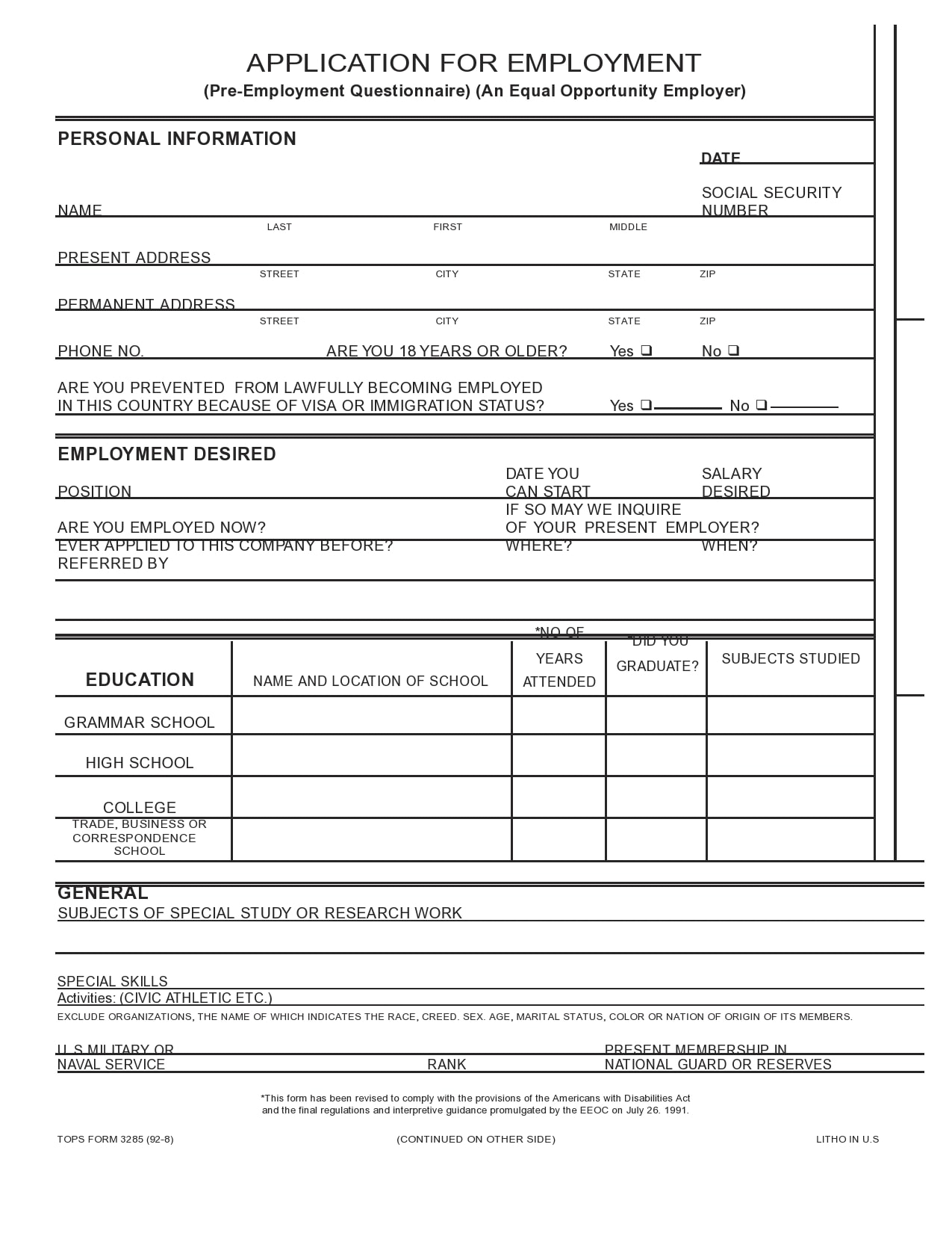 Free job applications forms to print