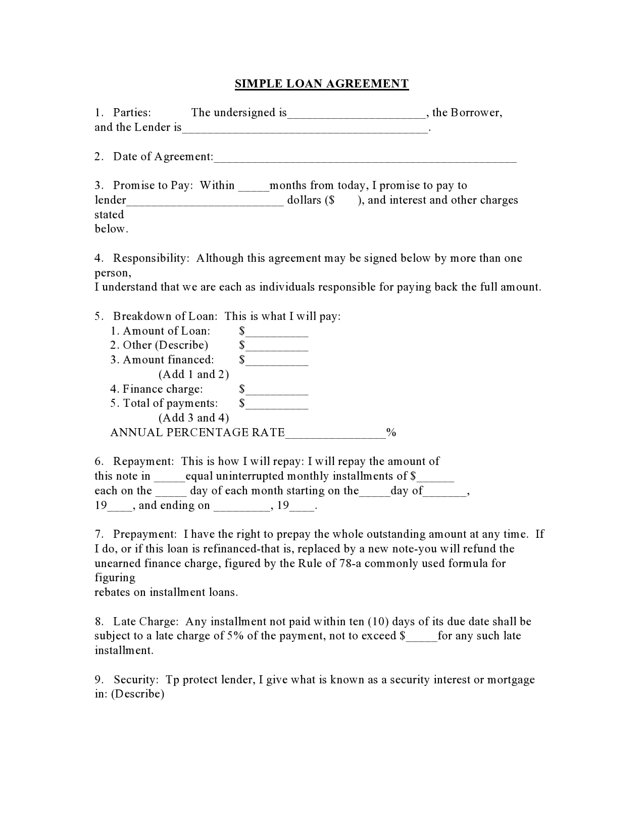 Personal Loan Repayment Agreement Template