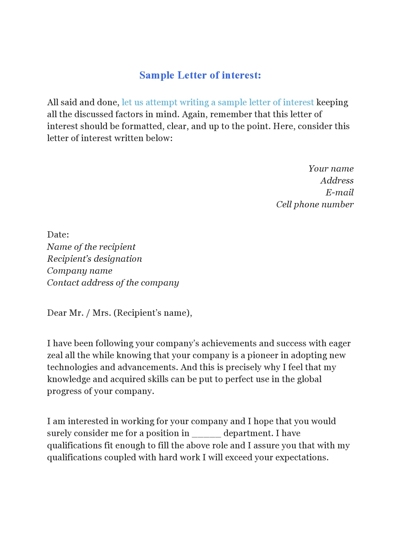 30 Editable Letter Of Interest For A Job Templates TemplateArchive