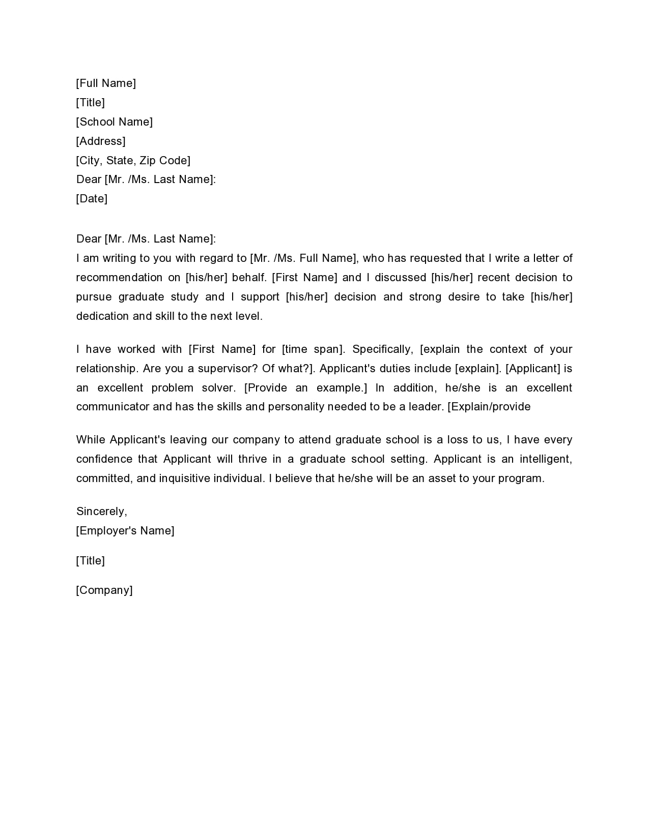 21 Free Letters Of Recommendation For Graduate School Pertaining To Letter Of Recommendation Request Template