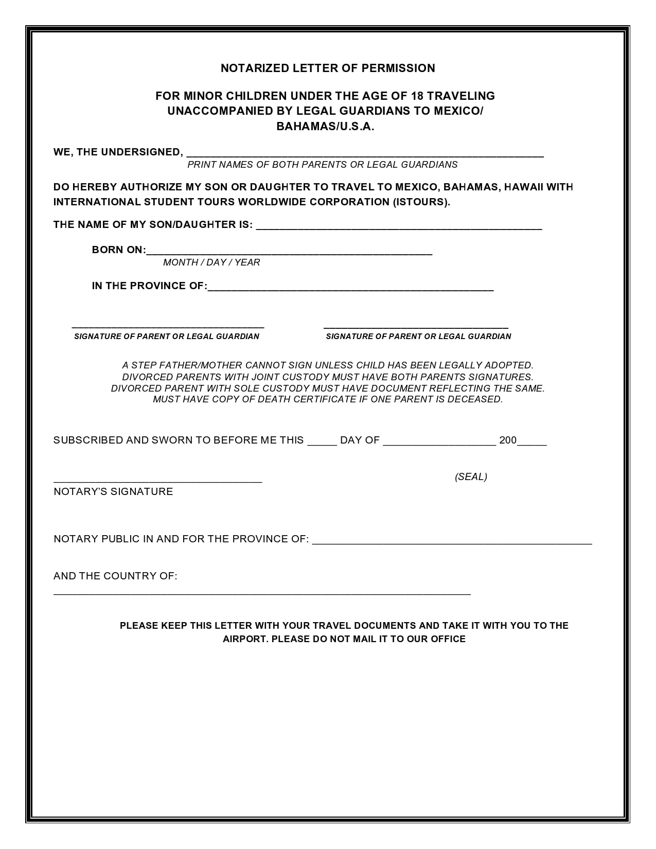 20 Free Notarized Letter Templates Notary Letters - TemplateArchive With Regard To Notarized Letter Template For Child Travel