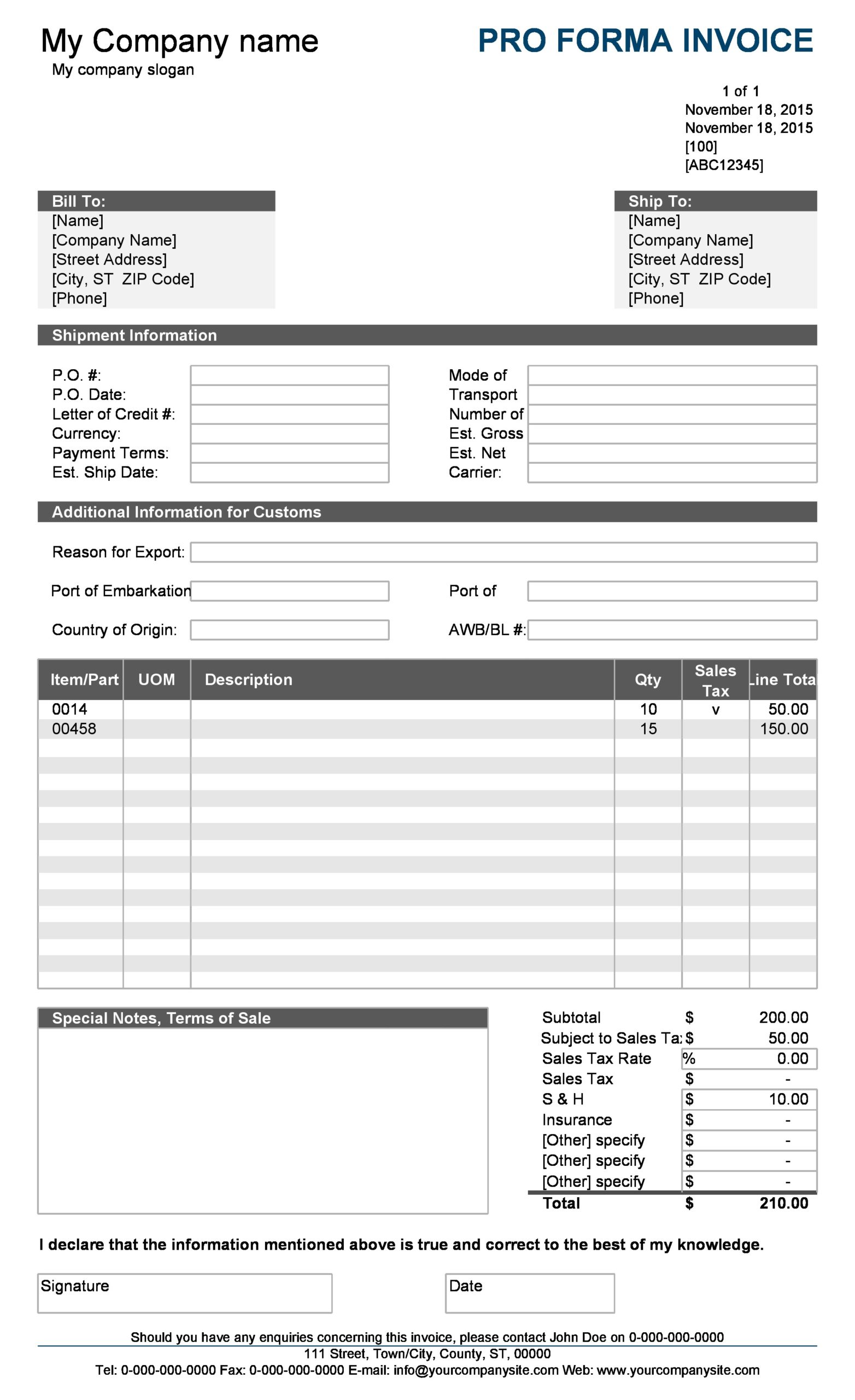 23 Free Proforma Invoice Templates [Excel, Word, PDF With Free Proforma Invoice Template Word