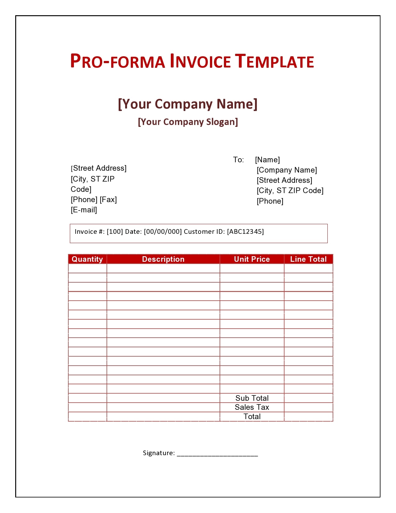 Proforma Invoice Excel from templatearchive.com