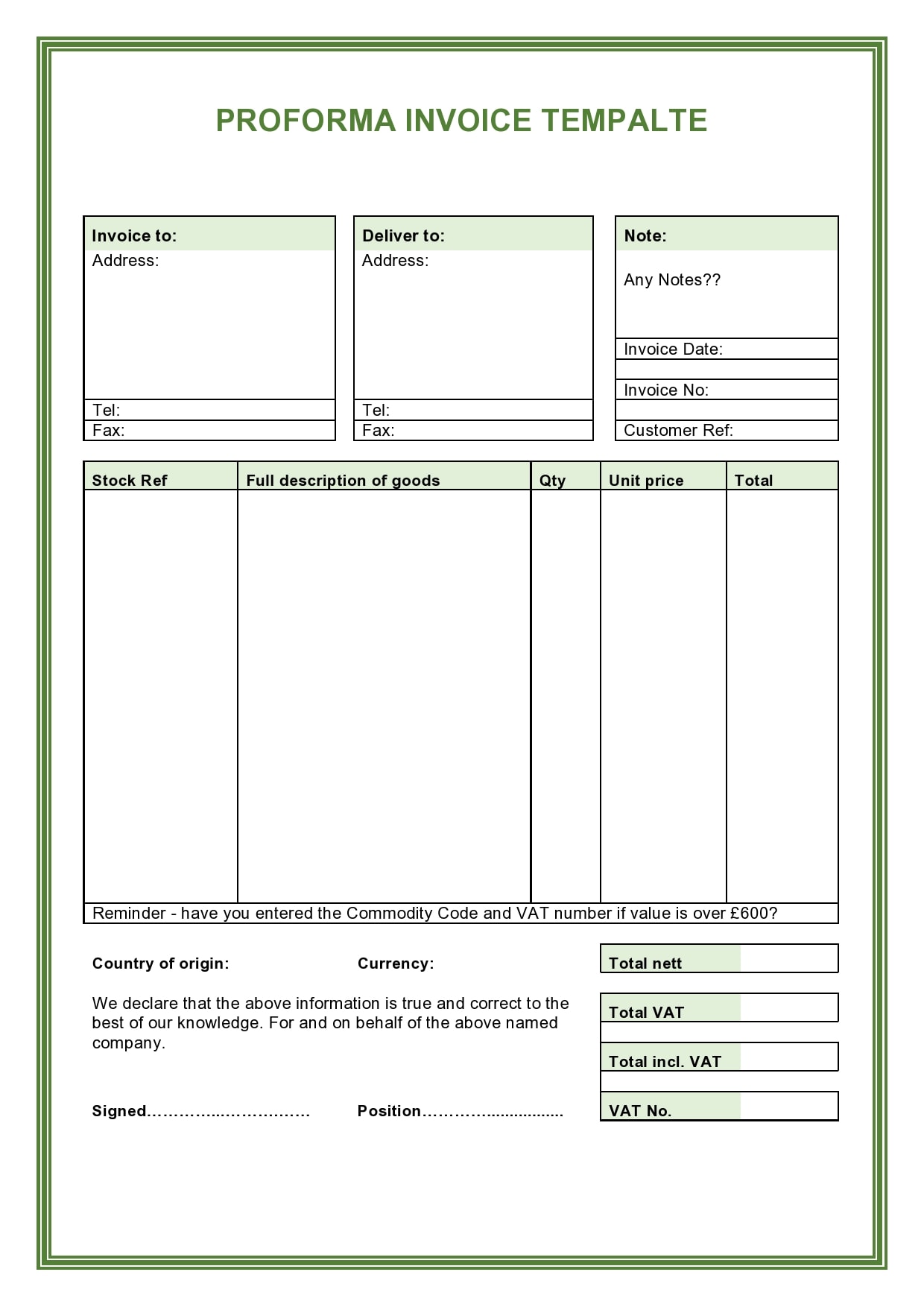 23 Free Proforma Invoice Templates [Excel, Word, PDF With Commercial Invoice Template Word Doc