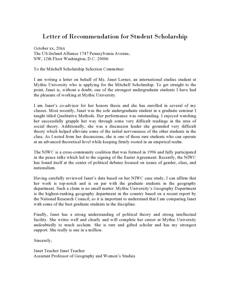 30 Recommendation Letter For Scholarship Samples TemplateArchive