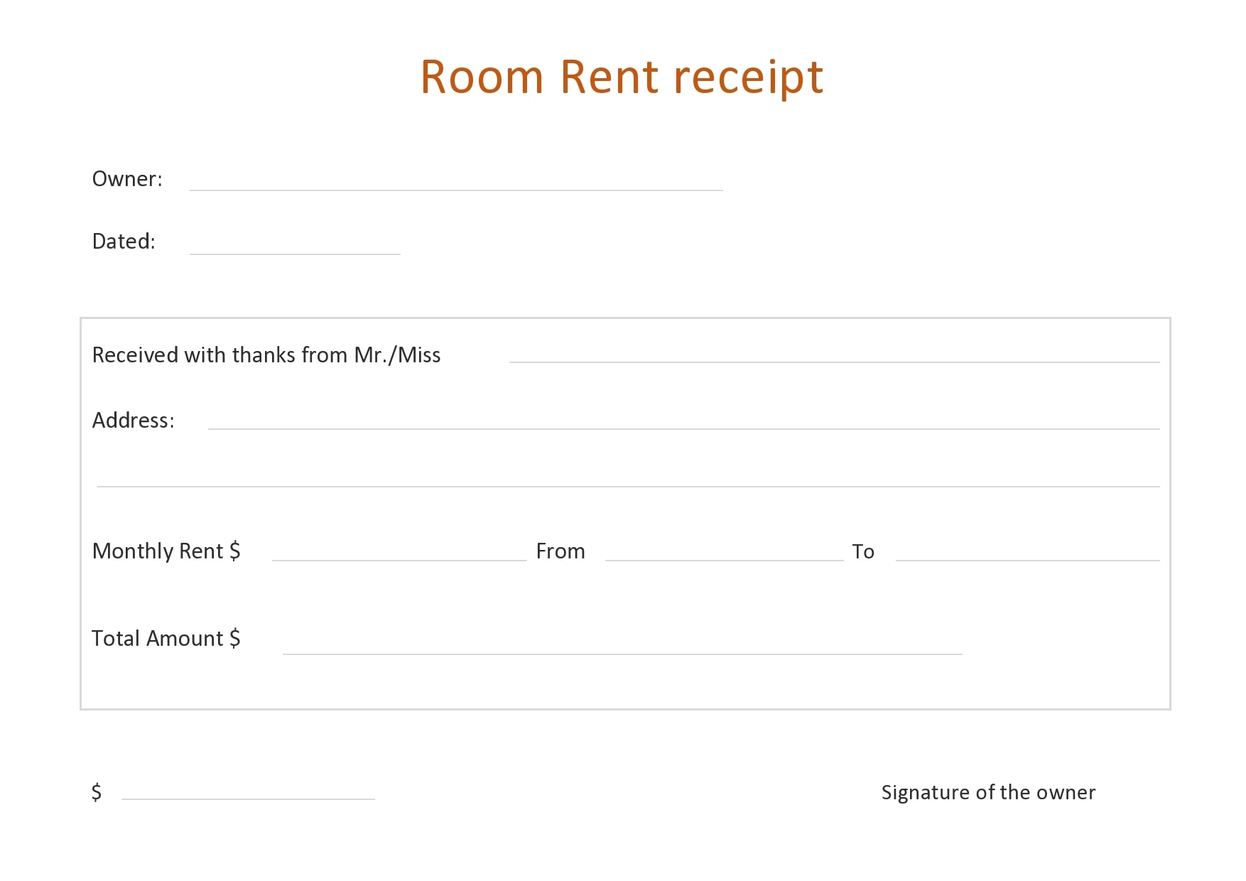 free rent receipt templates download or print rent receipt template