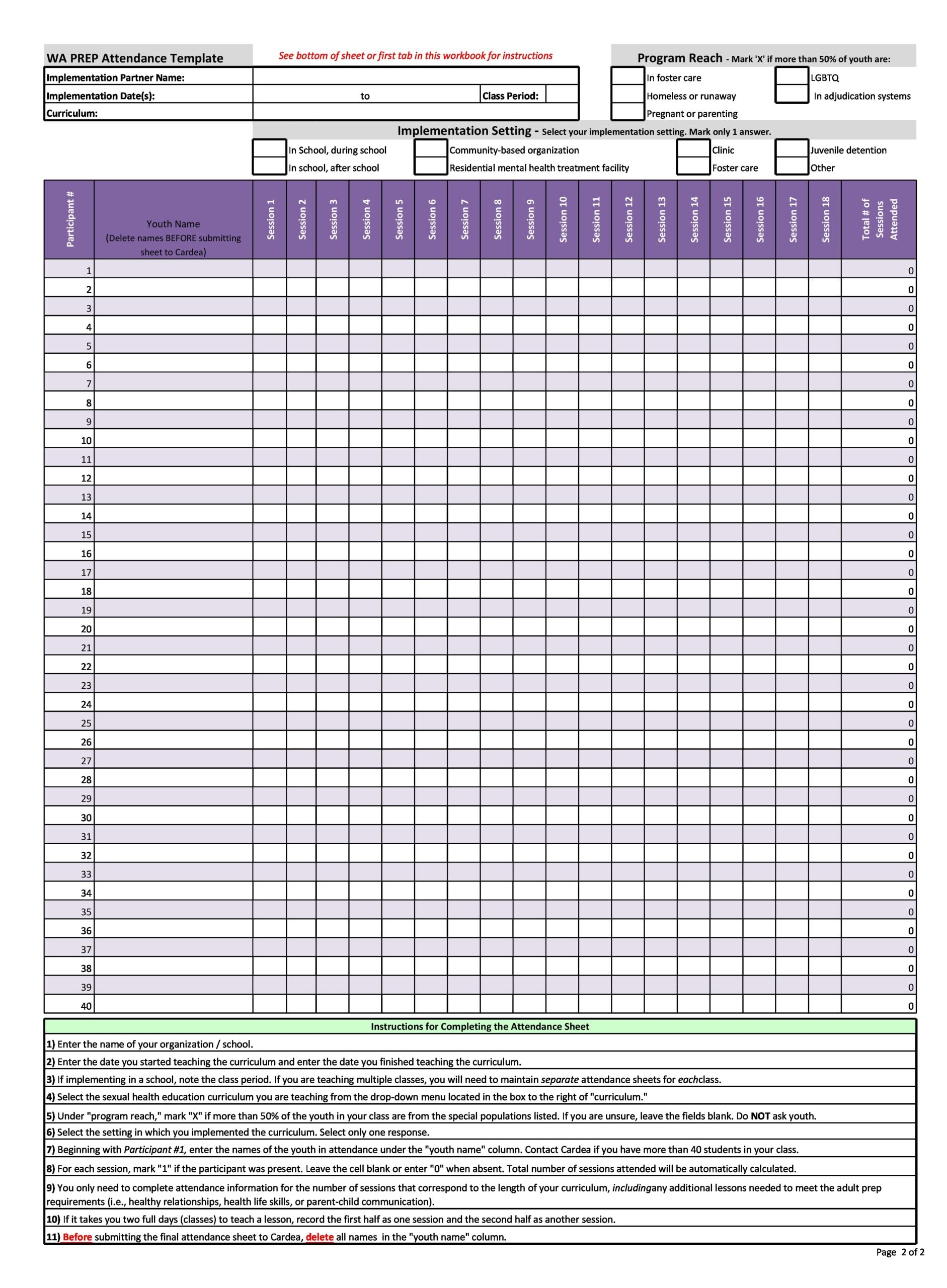 2021 Free Printable Attendance Sheet Employee Attendance Sheet 2020 Excel Calendar Template