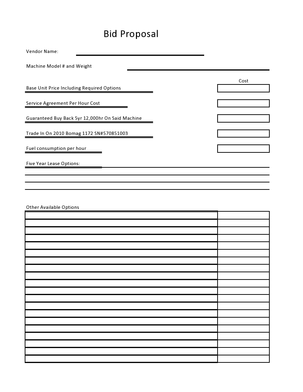 Bid Document Template Free Printable Templates