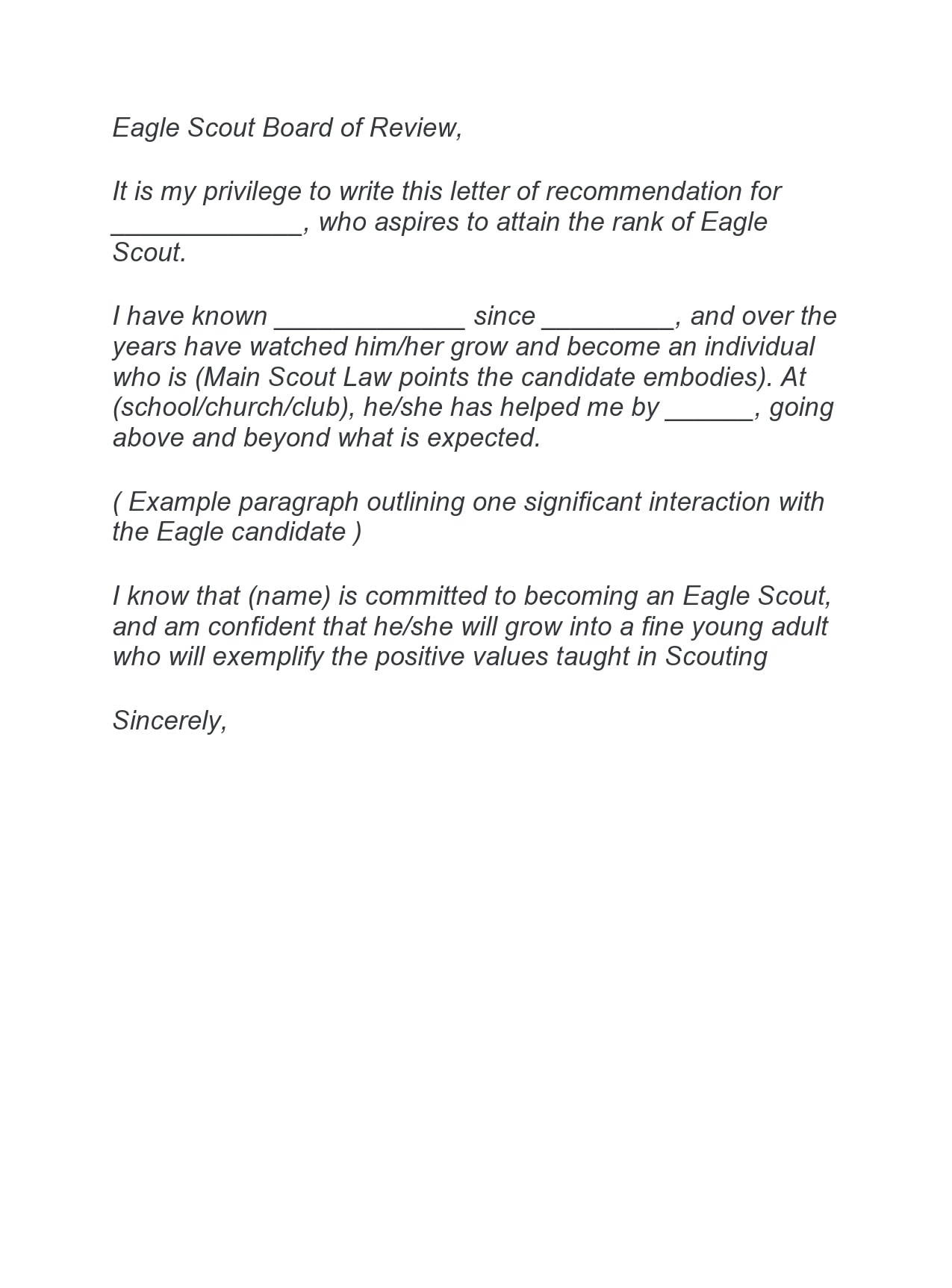 Eagle Scout Recommendation Letter Sample From Friend