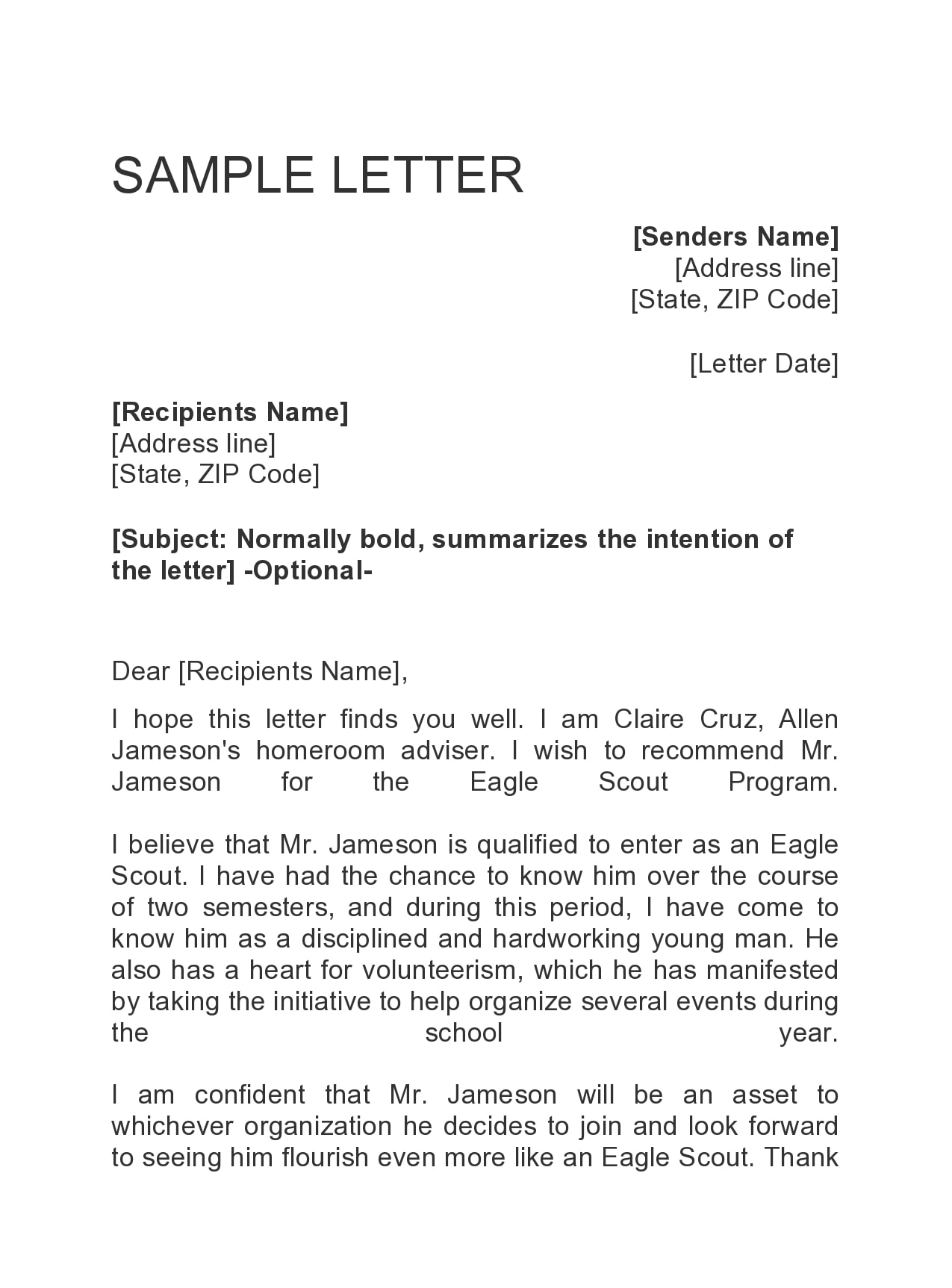 25 Eagle Scout Recommendation Letter Examples TemplateArchive