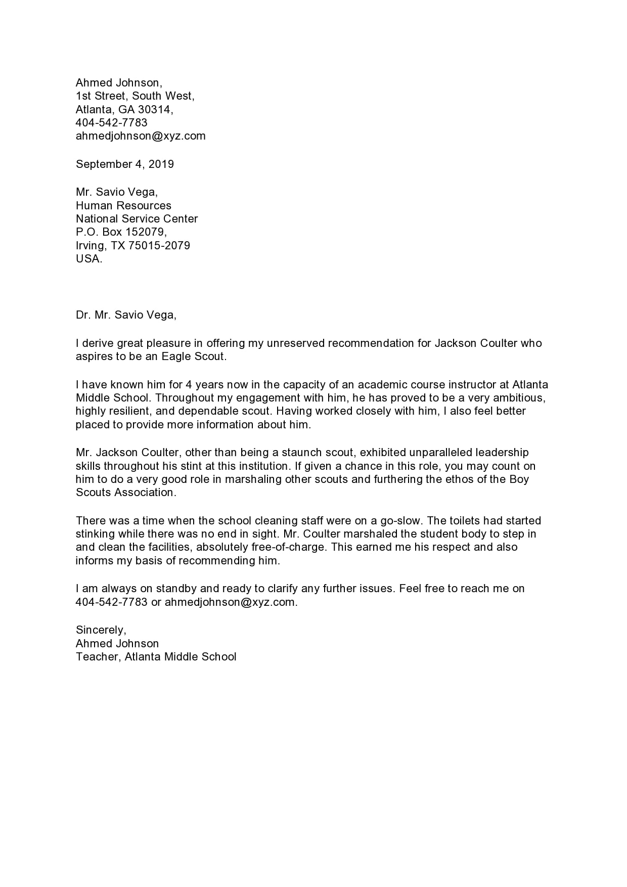 Eagle Scout Recommendation Letter Template