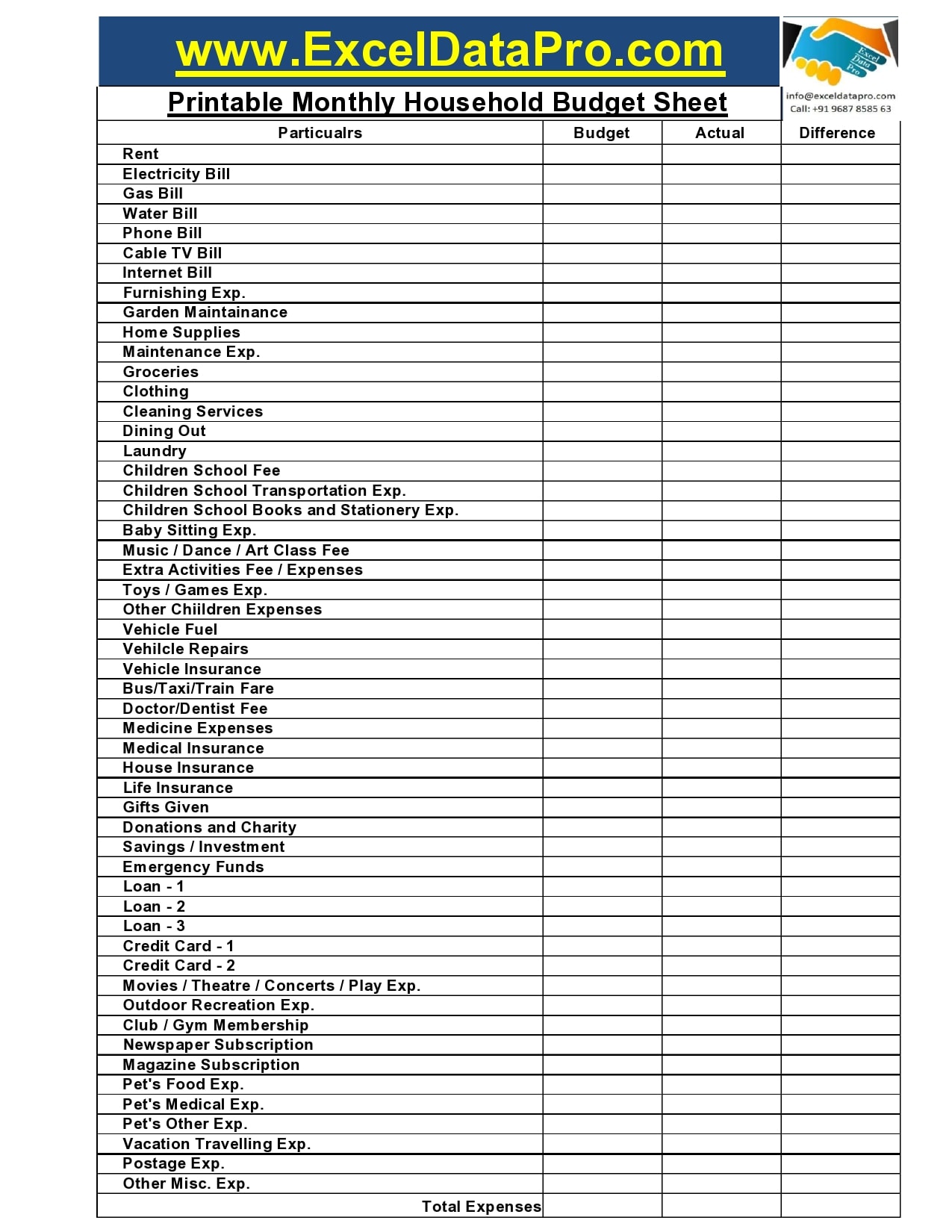 example of home budget spreadsheet
