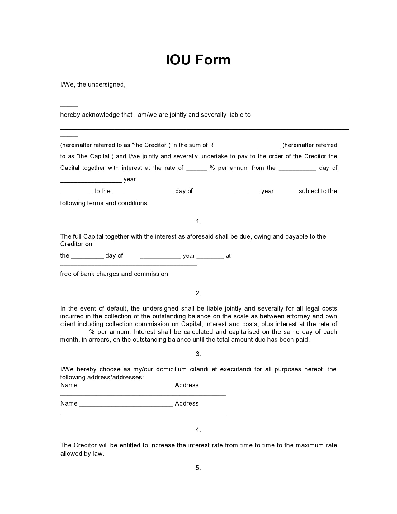 Iou Note Template