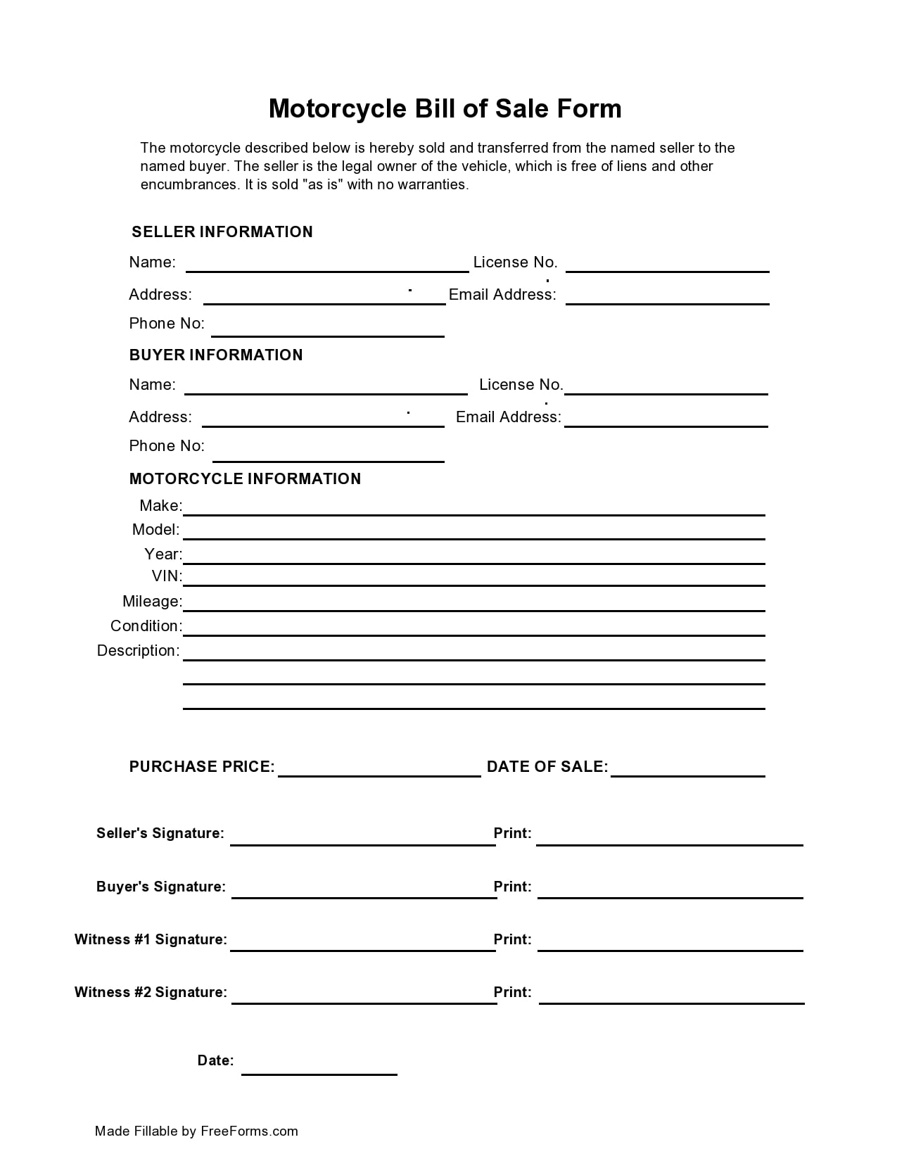 29 Printable Motorcycle Bill Of Sale Forms Free Templatearchive Simple motorcycle bill of sale
