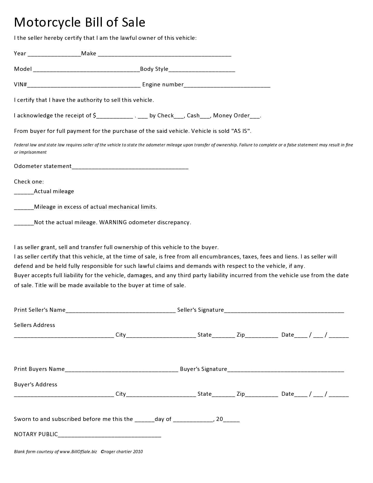 29 Printable Motorcycle Bill Of Sale Forms Free Templatearchive Motorcycle bill of sale illinois