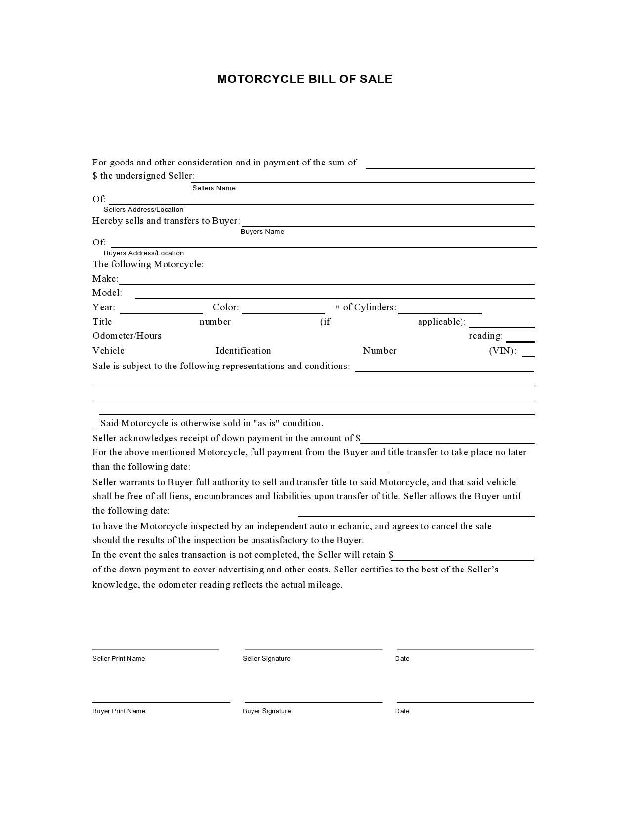 29 Printable Motorcycle Bill Of Sale Forms [Free] TemplateArchive