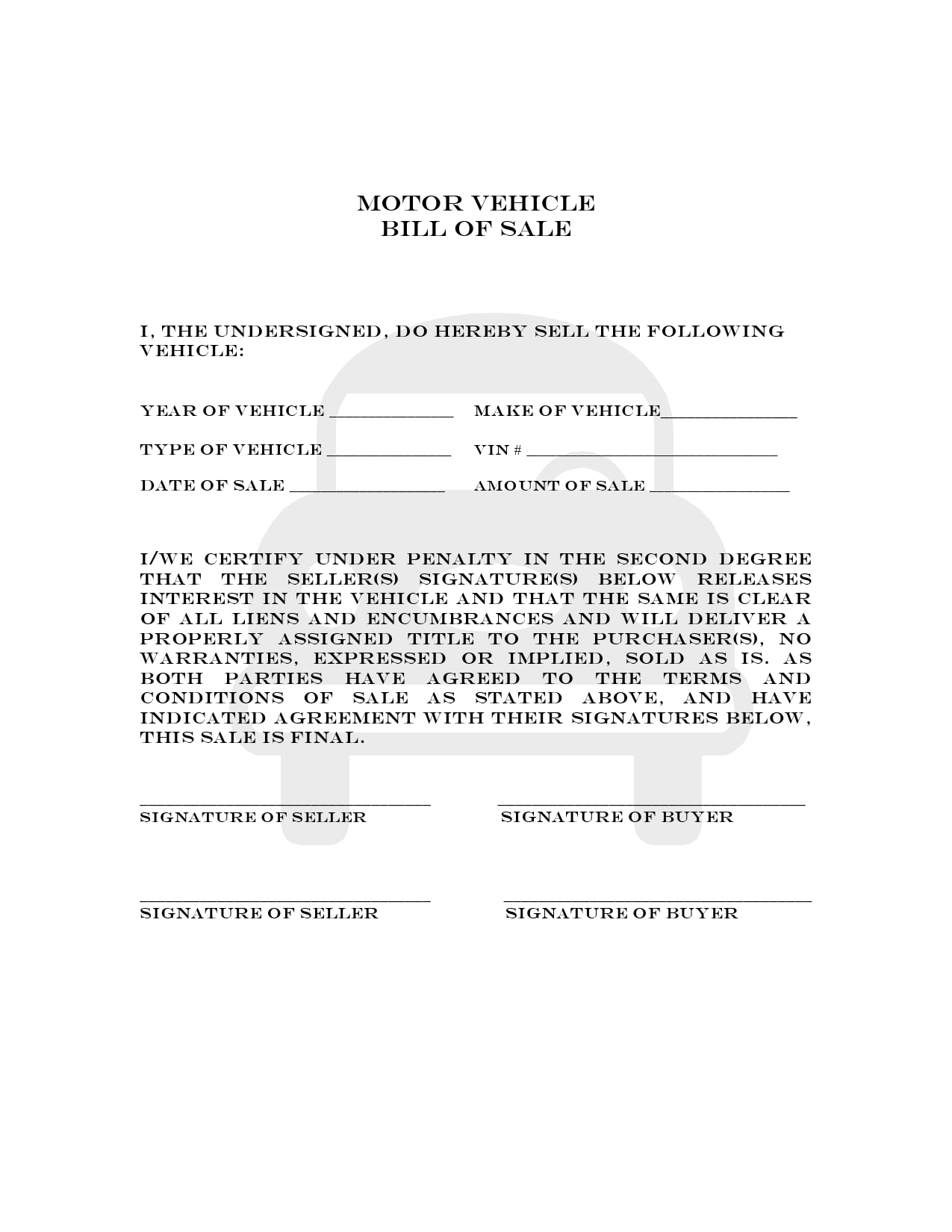 Motorcycle Bill of Sale Form 1