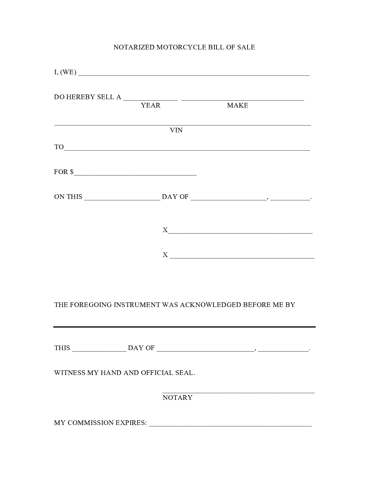 29 Printable Motorcycle Bill Of Sale Forms Free Templatearchive Motorcycle bill of sale illinois