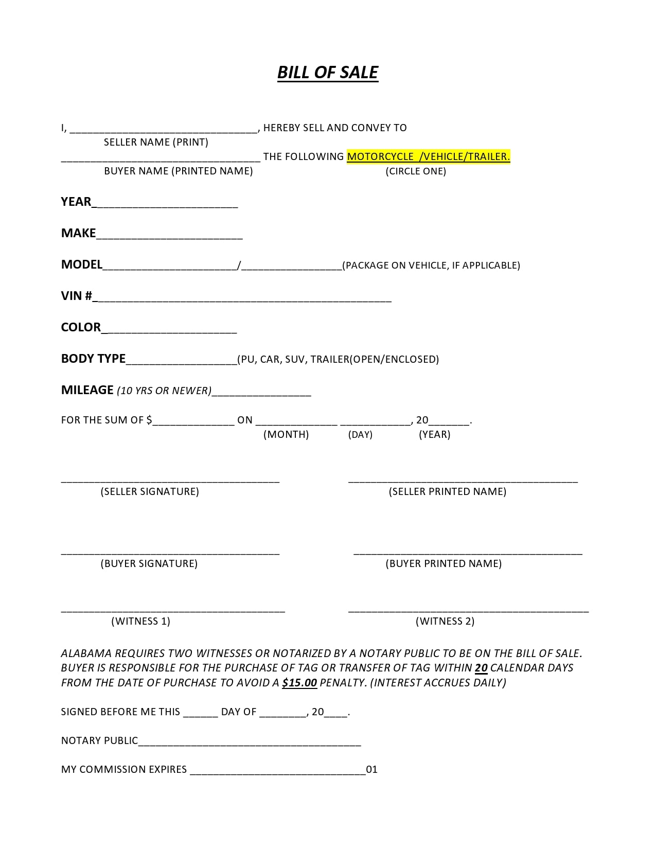 29 Printable Motorcycle Bill Of Sale Forms [Free] - TemplateArchive