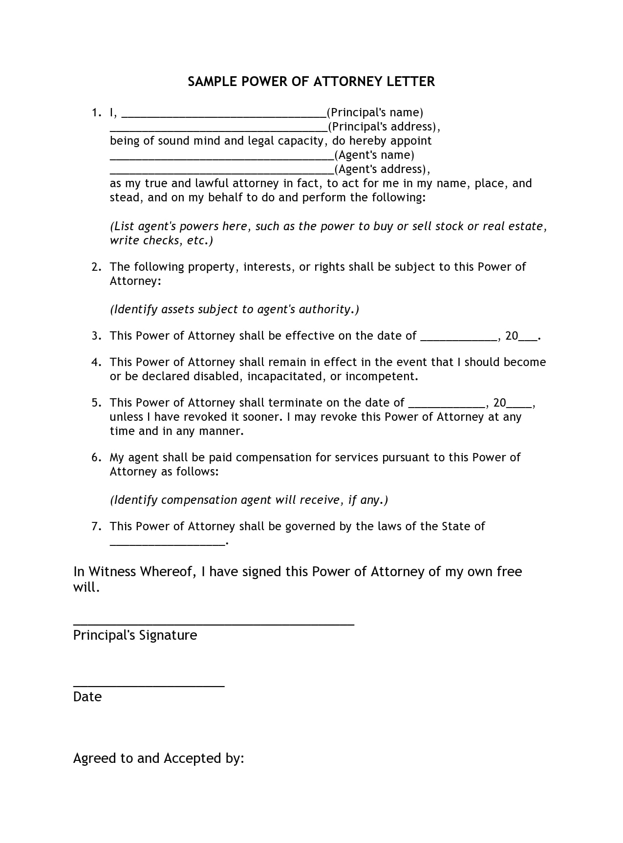 Power Of Attorney Letter Template 5980