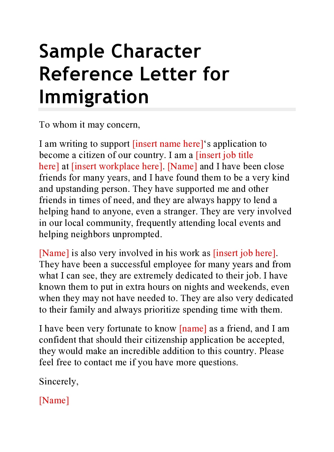 Sample Of Good Character Letter