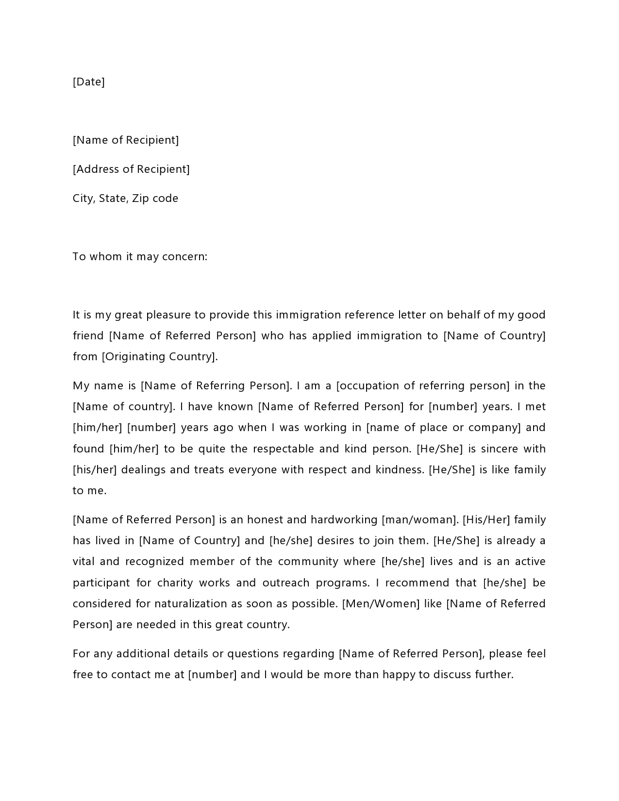 Letter Of Recommendation For A Family Member For Immigration from templatearchive.com