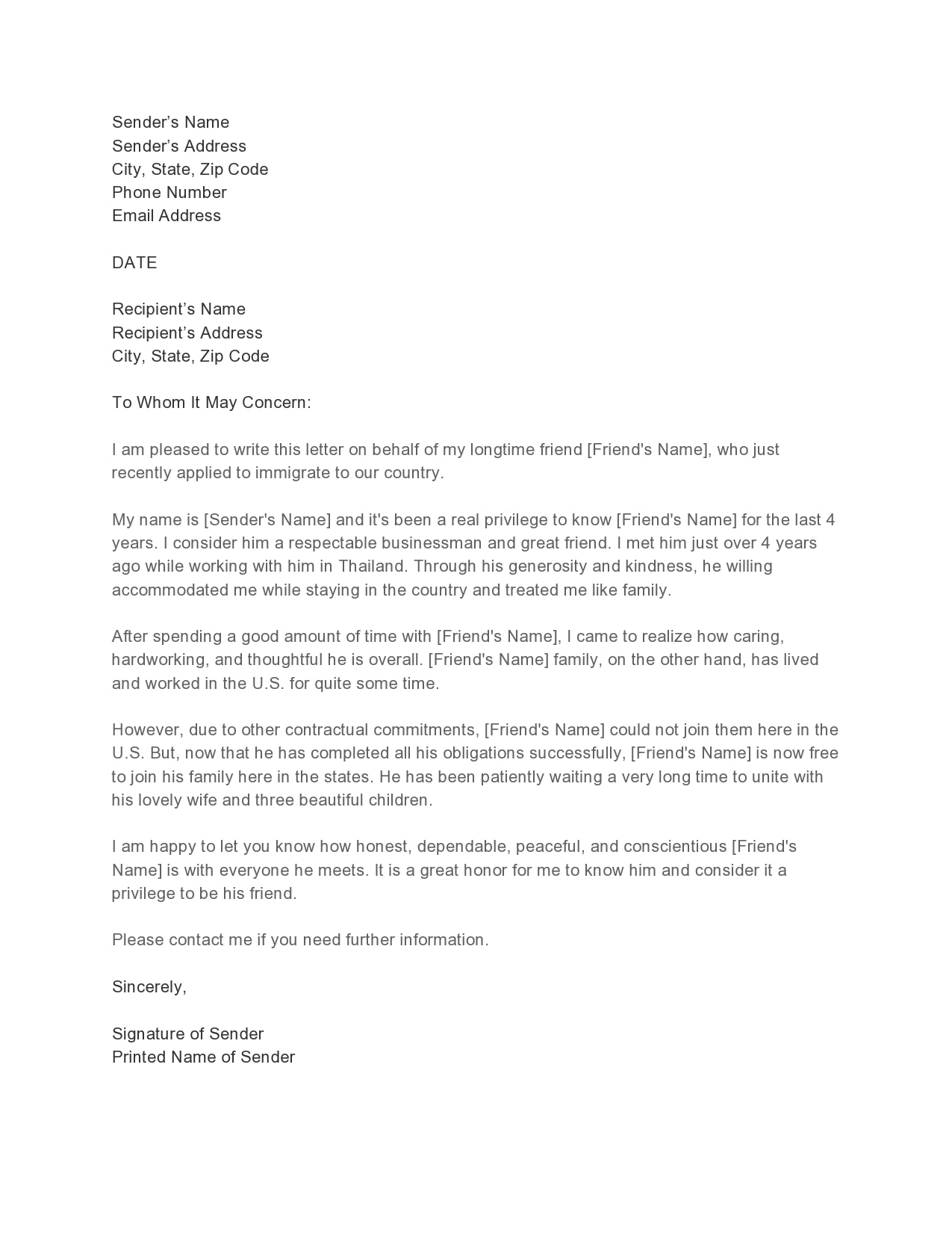 Letter Of Good Character For Immigration Database - Letter Template