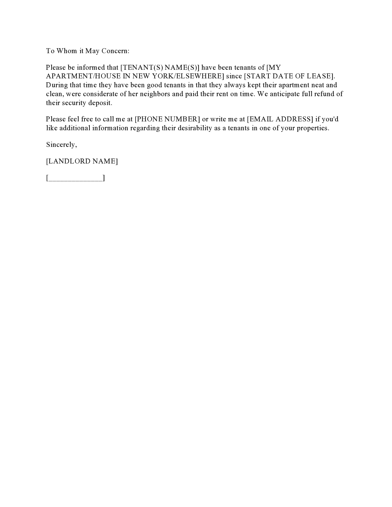 Reference Letter For Rental Property from templatearchive.com