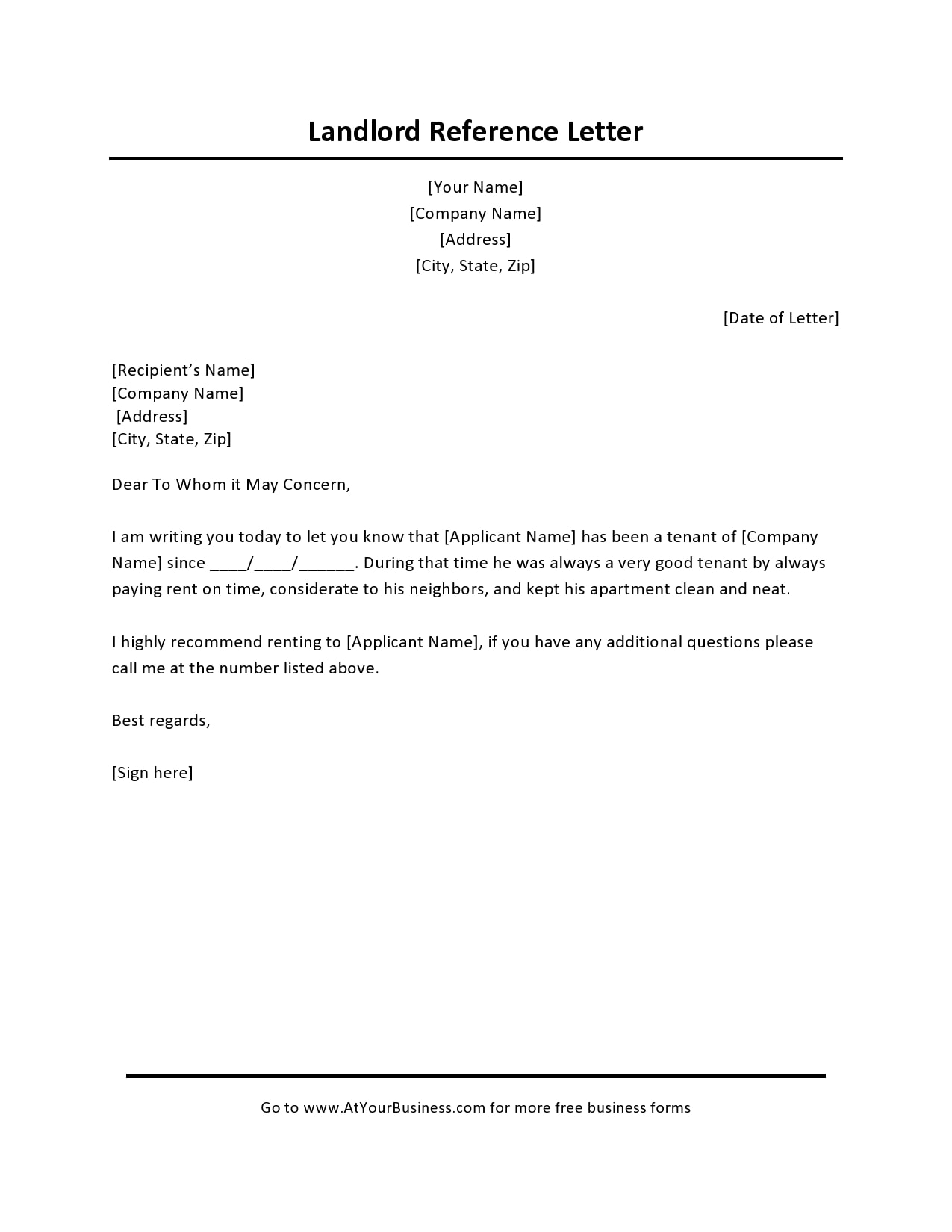 Apartment Reference Letter Template