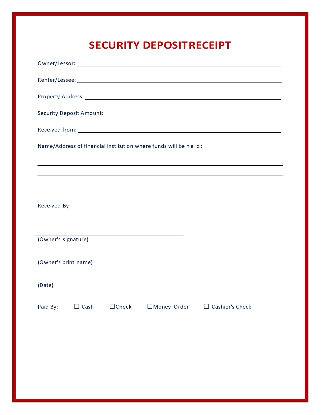 29 Editable Security Deposit Receipts (PDF/Word) TemplateArchive