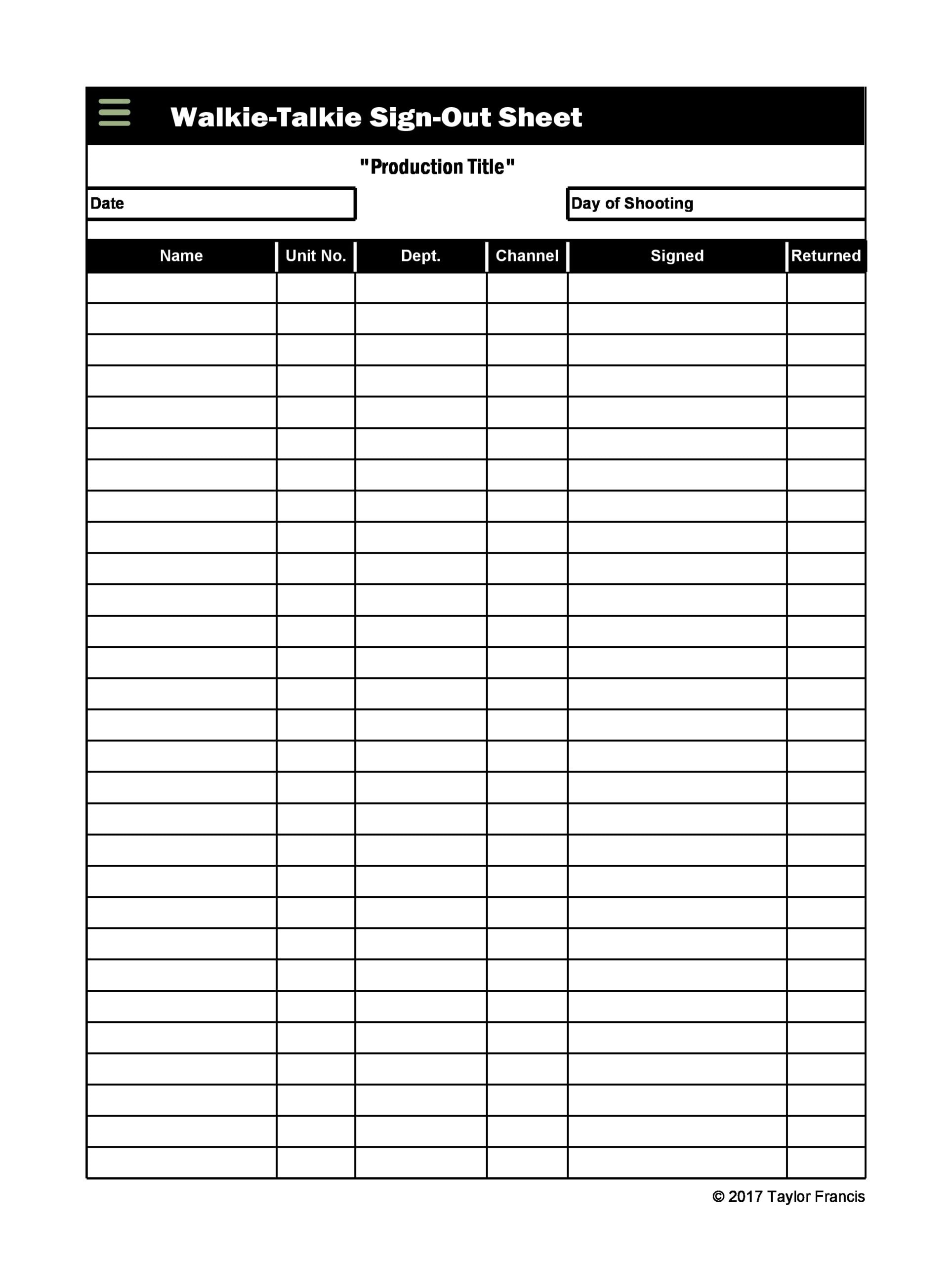 Sign In Sheet Template Excel