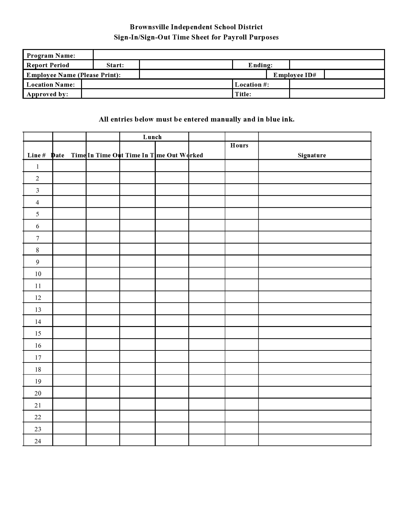 Sign Out Sheets Printable
