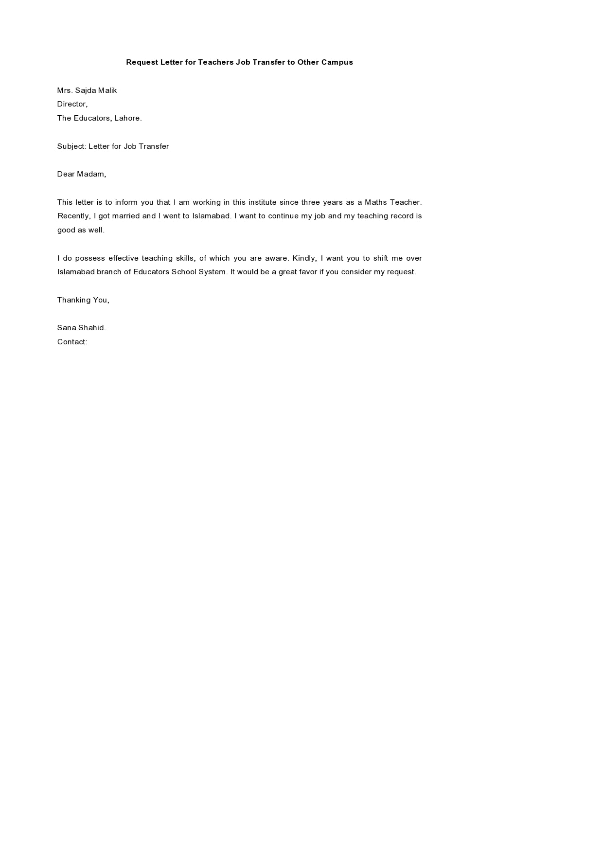 Job Transfer Request Letter from templatearchive.com