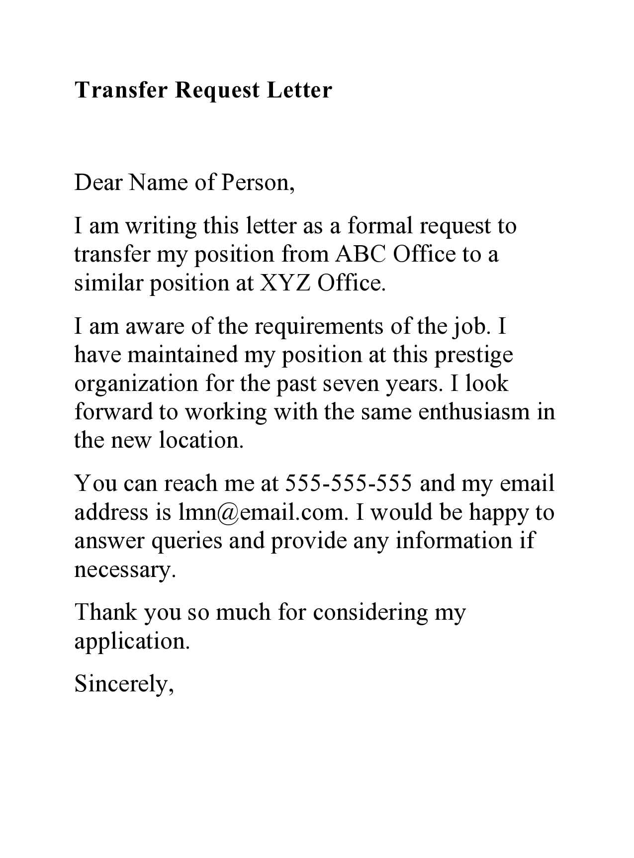 How To Write A Letter Asking For A Job Transfer