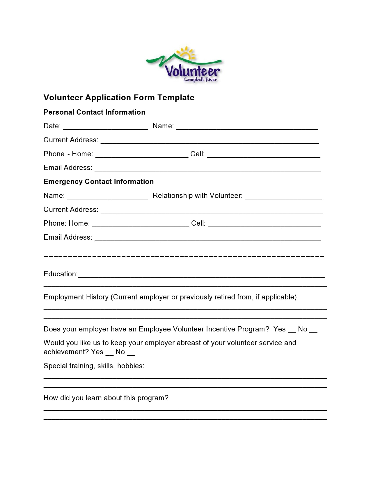 Free Printable Volunteer Forms