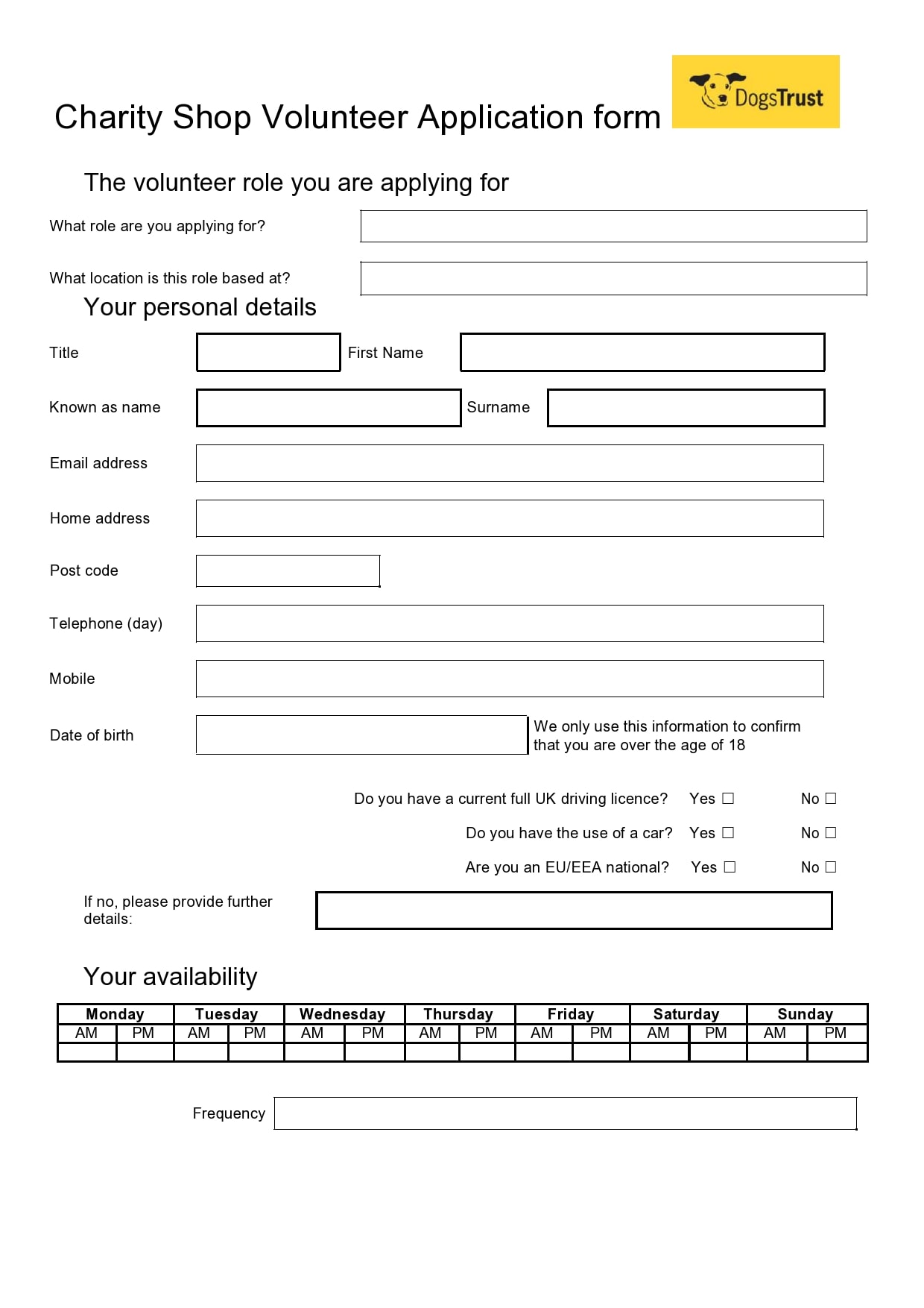 30 Printable Volunteer Application Templates Free Templatearchive