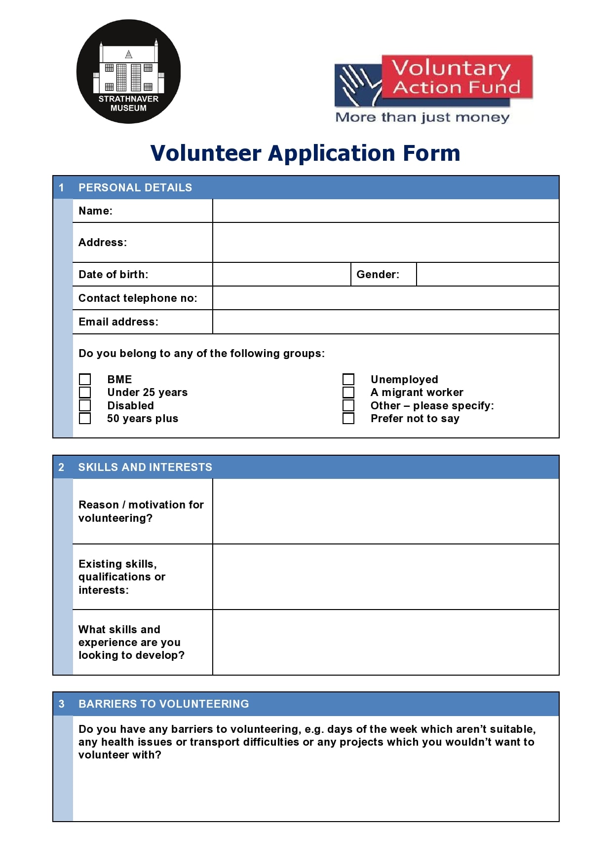 Free Downloadable Templates To Volunteer Forms Miacax