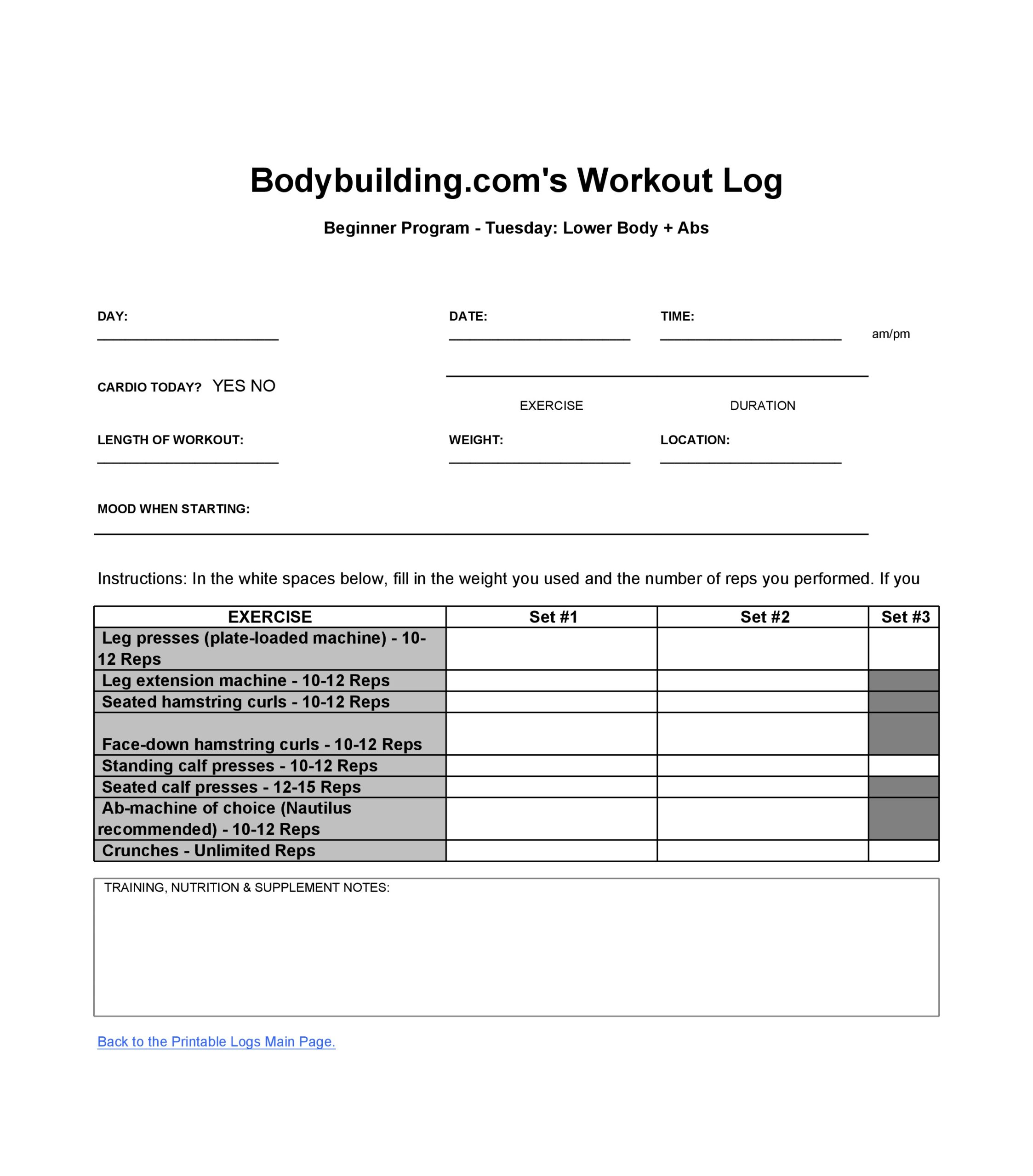 30 Useful Workout Log Templates Free