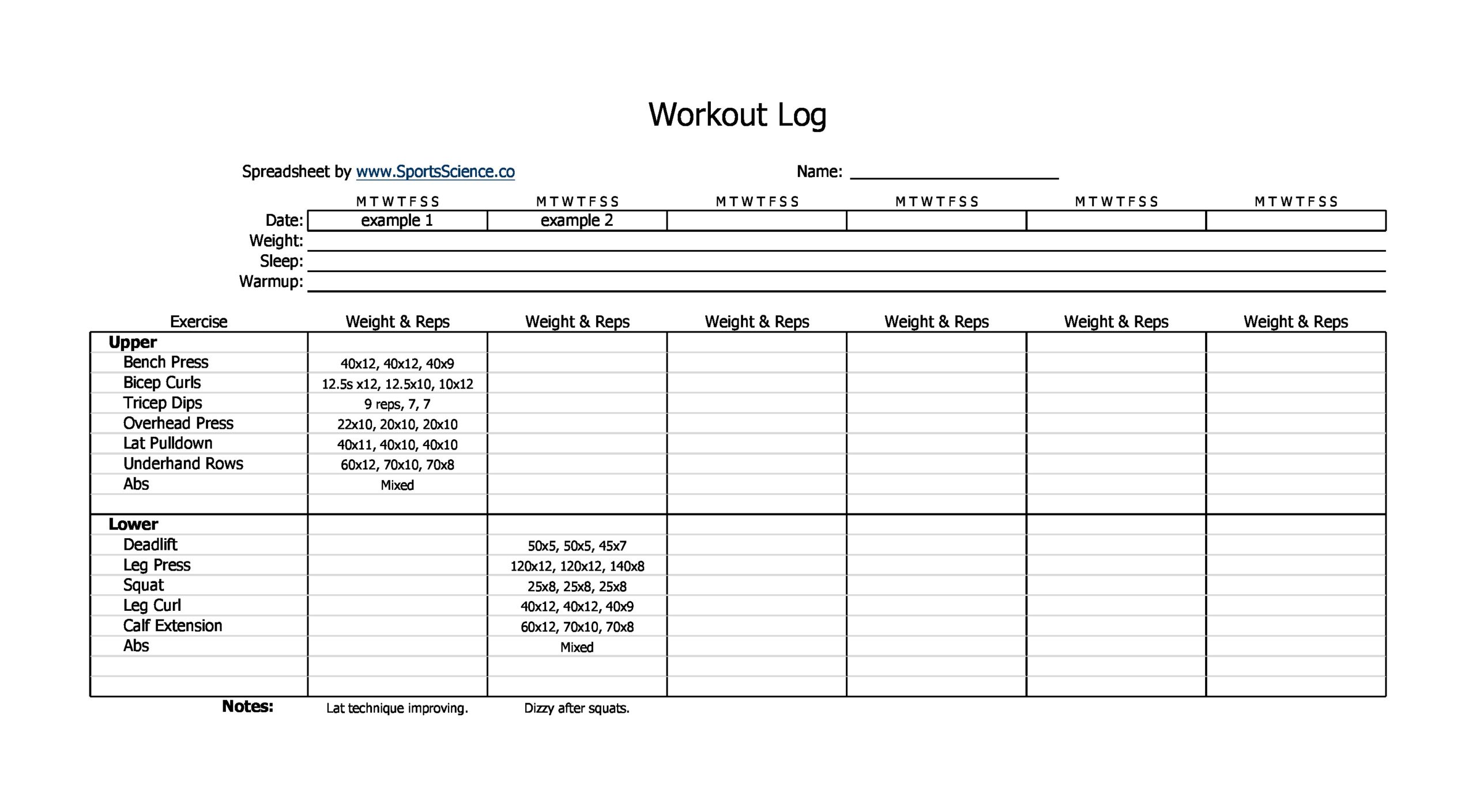 30 Useful Workout Log Templates Free